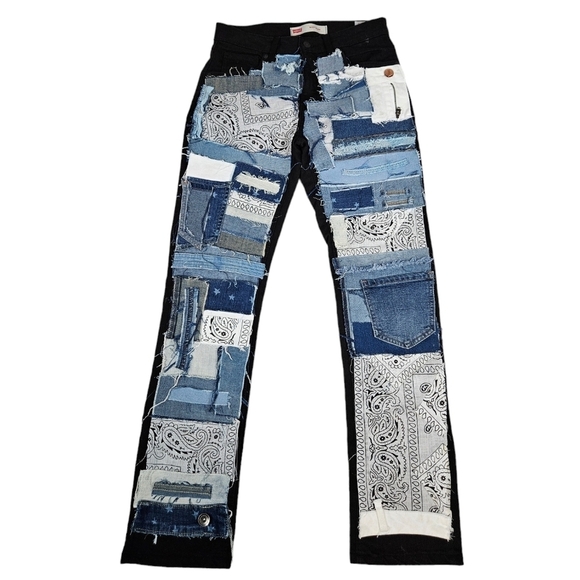 Levi's 511 Slim Fit Black Bandana Patchwork‎ Denim Jeans Size 16 Girls U43 - Picture 3 of 14